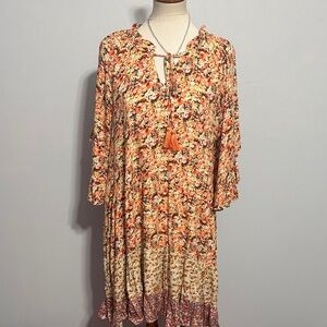 Floral Orange Tassel Midi Dress